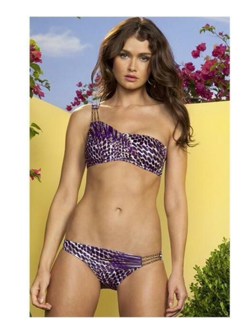 BECCA Purple Animal-Print One-Shoulder Bikini Set